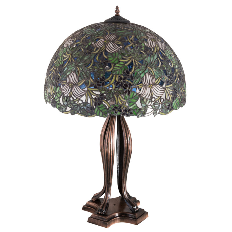 Meyda 30'' Cobalt Blue Forest Sky 3-Light Stained Glass Table Lamp