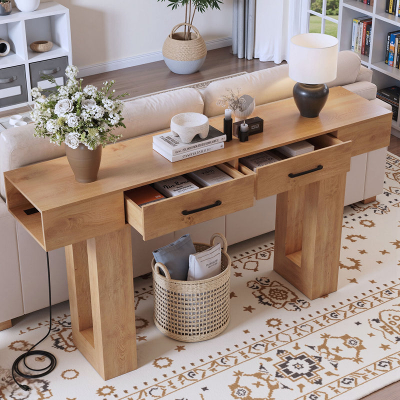 Wooden Rectangular Sofa Table, Natural
