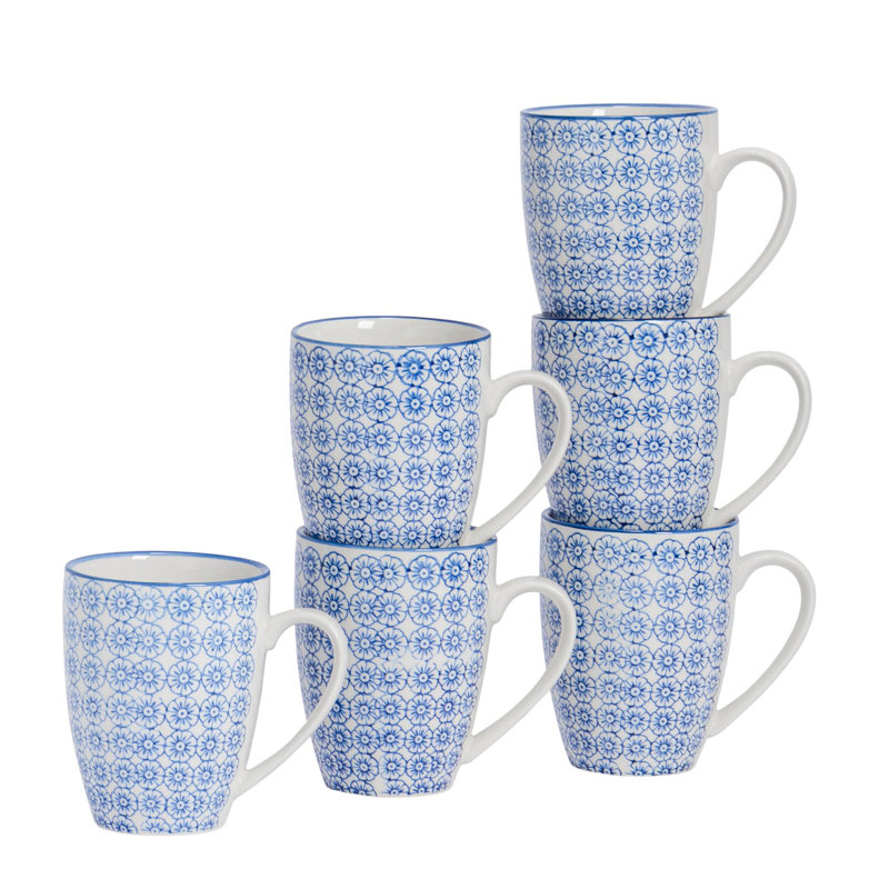 Nicola Spring Hand-Printed Mug - 330ml - Navy - Pack of 6, 6