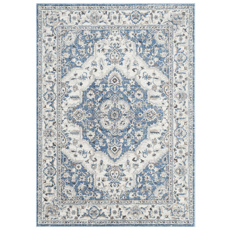 Tapis oriental ivoire / bleu Chyan, Rectangle 5 pi 2 po x 7 pi 2 po