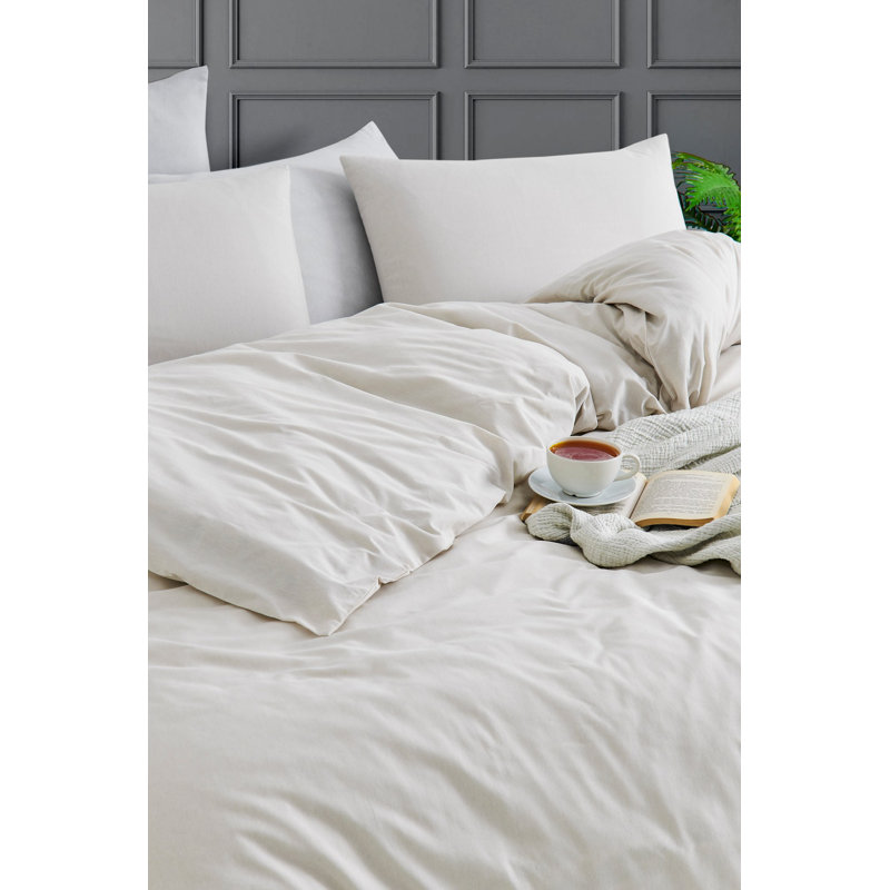 Ensemble de housse de couette double beige, 79 x 79 pouces | 70% coton / 30% polyester, 132 fils | 2 taies d'oreiller avec fermeture à enveloppe et housse de couette à boutons | Lavable à la machine | Impression élégante de pigments