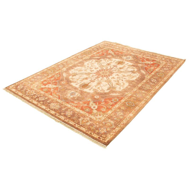 Gris en laine noué à la main de style oriental Bohdan/orange/Ivoire Tapis décoratif