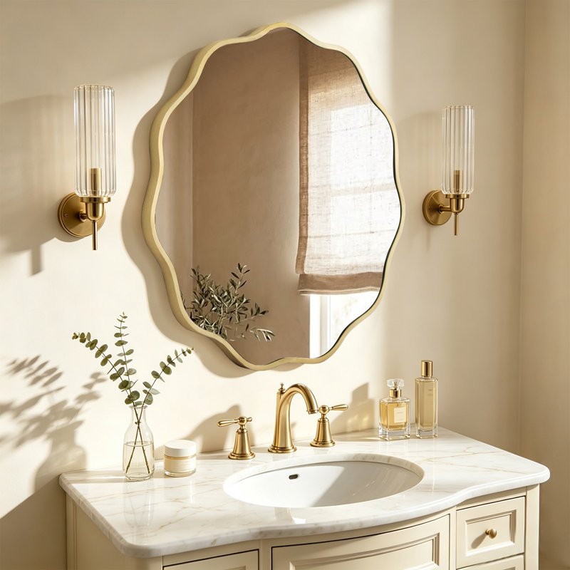 Miroir rond en aluminium, Or, 24 po x 24 po