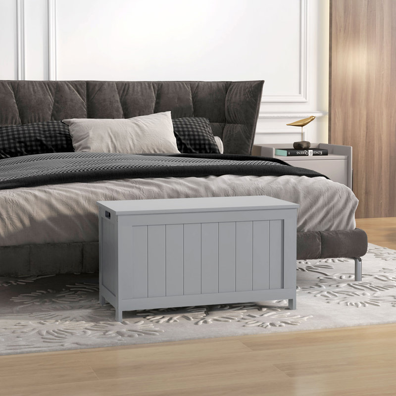 HOMCOM Storage Chest with 2 Safety Hinges, 76 x 40 x 48 cm, Grey