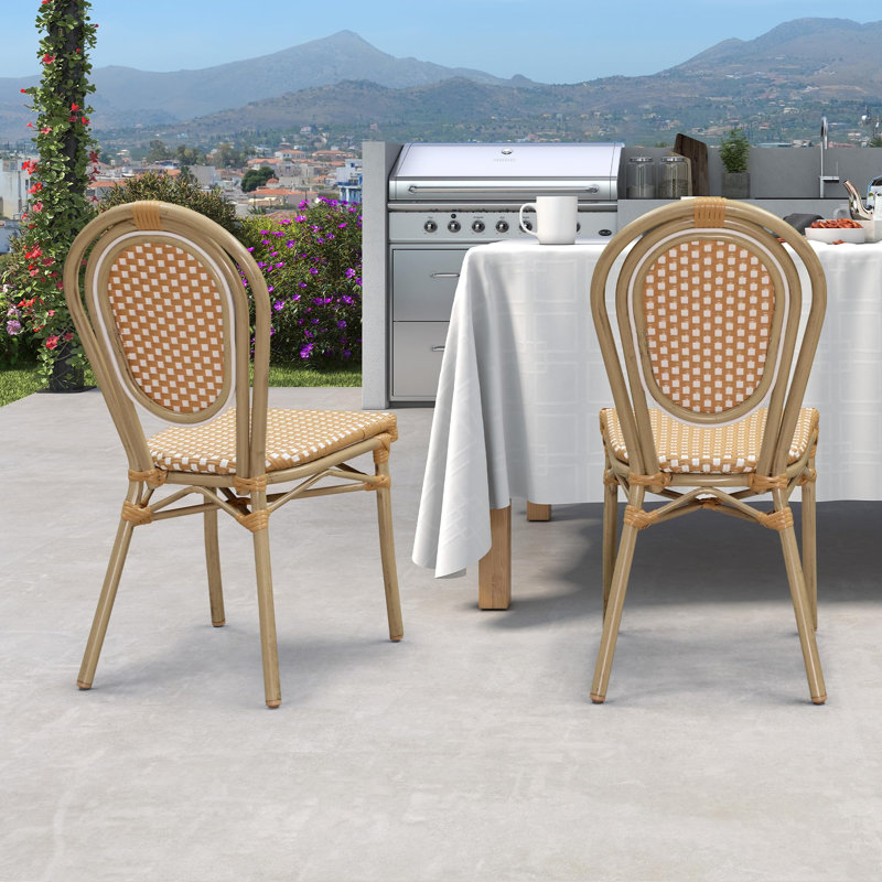  Ensemble de 2 chaises de patio pour l'extérieur en aluminium avec finition champagne et ambre, Brun / Blanc