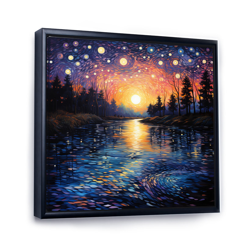 «Vangogh Twilight Reflections Pointillism - Vangogh Wall Art» par Vincent Van Gogh, peinture, H 24 po x l 24 po, Noir