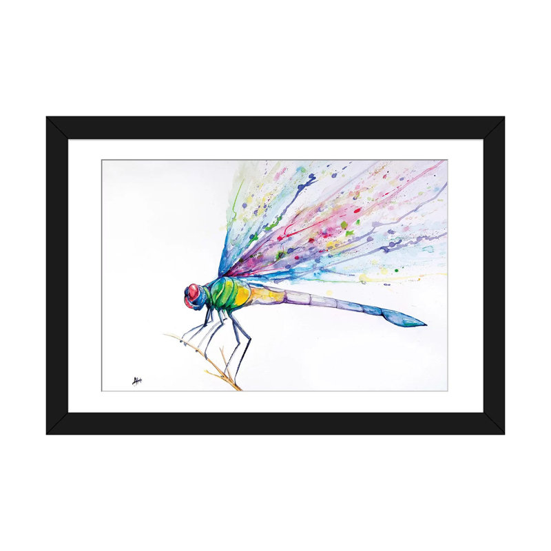 «Dragonfly» par Marc Allante, impression sur toile, H 16 po x l 24 po x P 1 po, Papier avec cadre noir, Blanc