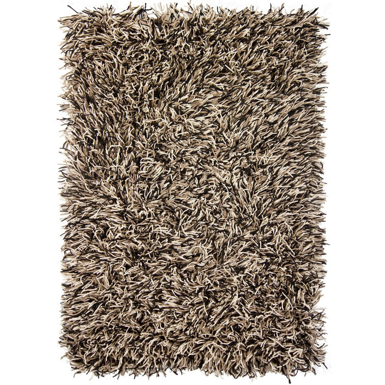 Cyrah Handmade Shag Abstract Black/Brown/Cream Area Rug