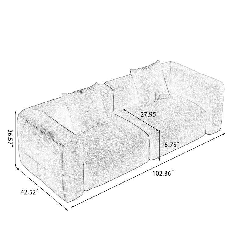 Canapé brun modulaire en chenille, Brun, H 26,57 po x l 102,36 po x P 42,52 po