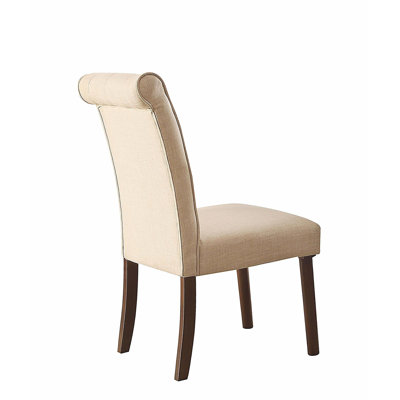 Gasha Beige Linen & Walnut Finish Side Chair (Set of 2)