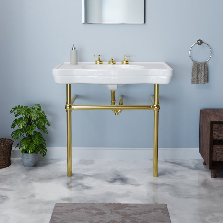 30 Cierra Console Sink with Brass Stand - Chrome in White | Vitreous China | Signature Hardware