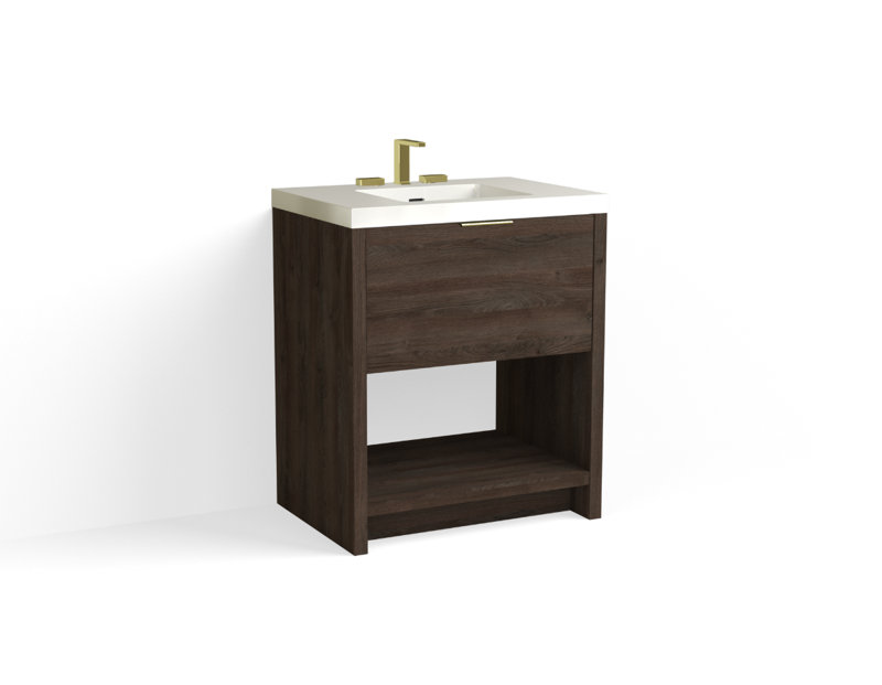 Vista 30" W Freestanding Single Bathroom Vanity, 8" Widespread, White Gloss, Nimbus/Matte Black