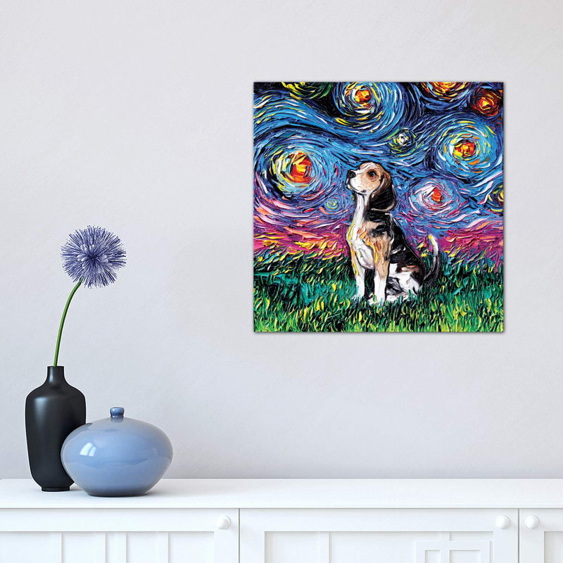 «Beagle Night» par Aja Trêves - reproduction d'art, H 12 po x l 12 po x P 0,75 po, Toile tendue