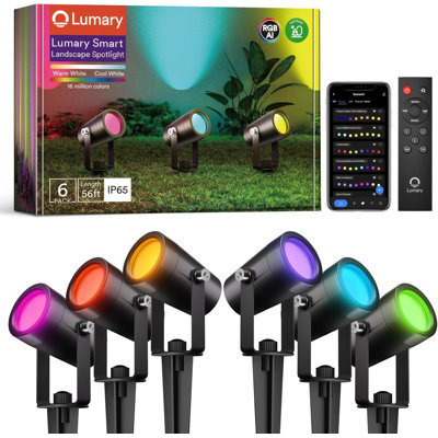 Lumary Smart Landscape Landscape Gen2, 6 lumières RVBAIWW à basse tension, lumières d'extérieur compatibles avec Alexa et Google Assistant