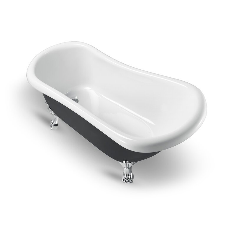 Baignoire de trempage sur pieds 61 po et plateau en bambou Streamline, Chrome poli, Chrome poli
