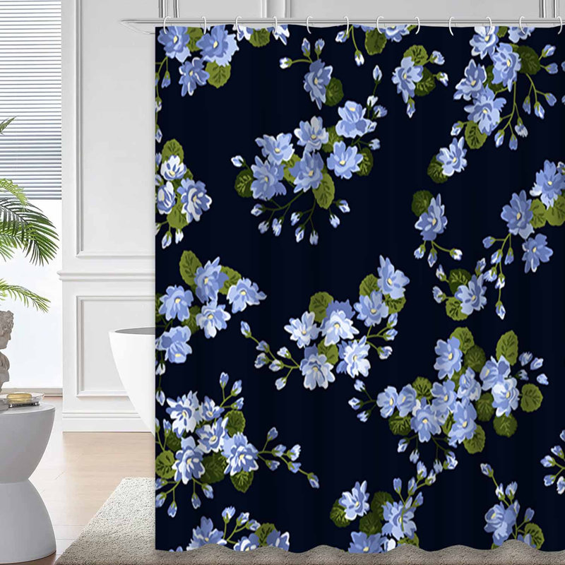 Rideau de douche imperméable à motif floral avec 12 crochets, L 72 po x l 78 po