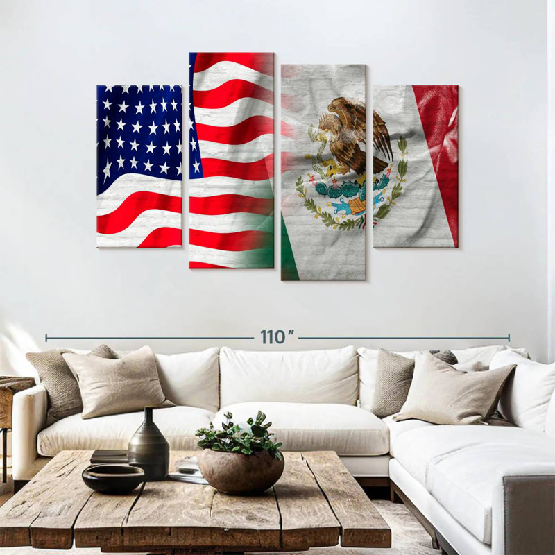 Drapeaux des États-Unis et du Mexique, H 54 po x l 84 po