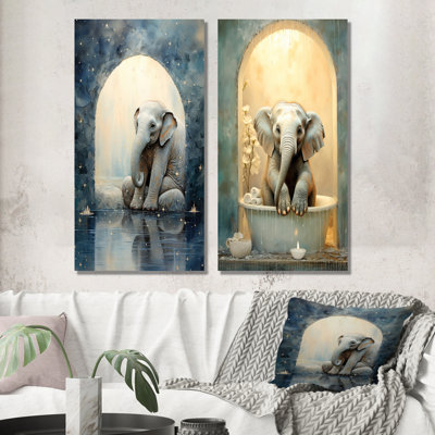 Éléphant de salle de bain - Ensemble de 2 décorations murales de salle de bain