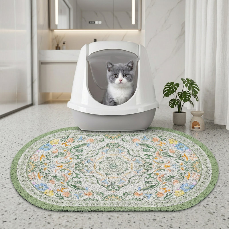 Tapis de litière pour chat, 24 po x 15 po, fond antidérapant, imperméable à l'urine et à l'eau, facile à nettoyer, fournitures pour chat pour chat d'intérieur, vert haricot