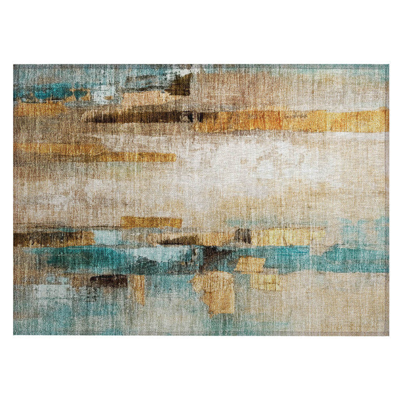 Machine Washable Indoor/Outdoor Xhevrie Beige Rug, Rectangle 1'8" x 2'6"