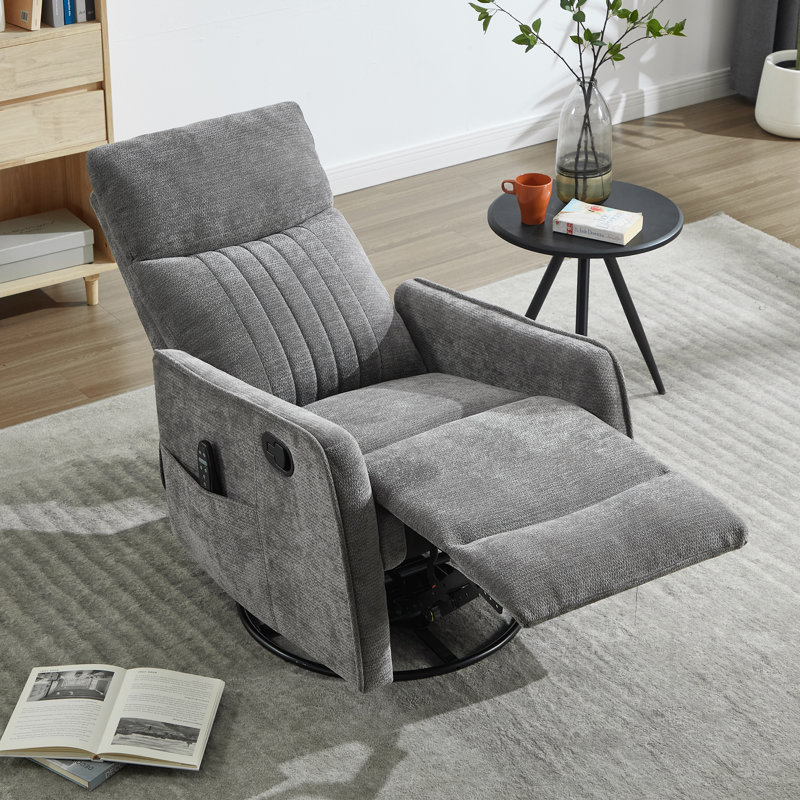 Lila 26.37" W Manual Swivel Rocker Recliner, Swivel Chair with Heated Massage, Gray