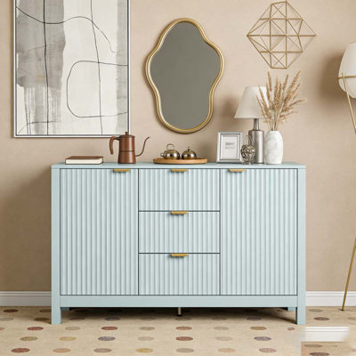 Sideboard with Wave Design - 3 Adjustable Shelves, 3 Drawers & Soft-Close Doors