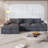 Boneless 108" No Assembly Required Modular Corduroy Sectional Sofa With Deep Seat, 3 Thickened Seat Cushions, 2 Throw Pillows, Compression Sofa-1993449546