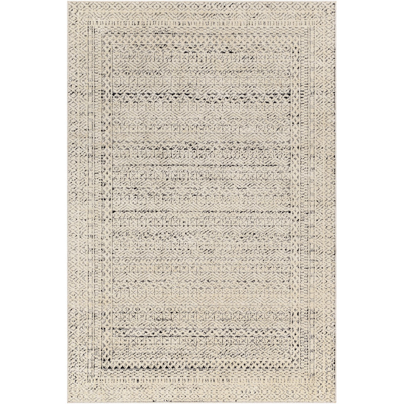 Bittor Machine Woven Polyester/Polypropylene Area Rug in Ivory/Gray/Black, Rectangle 9'2" x 11'11"