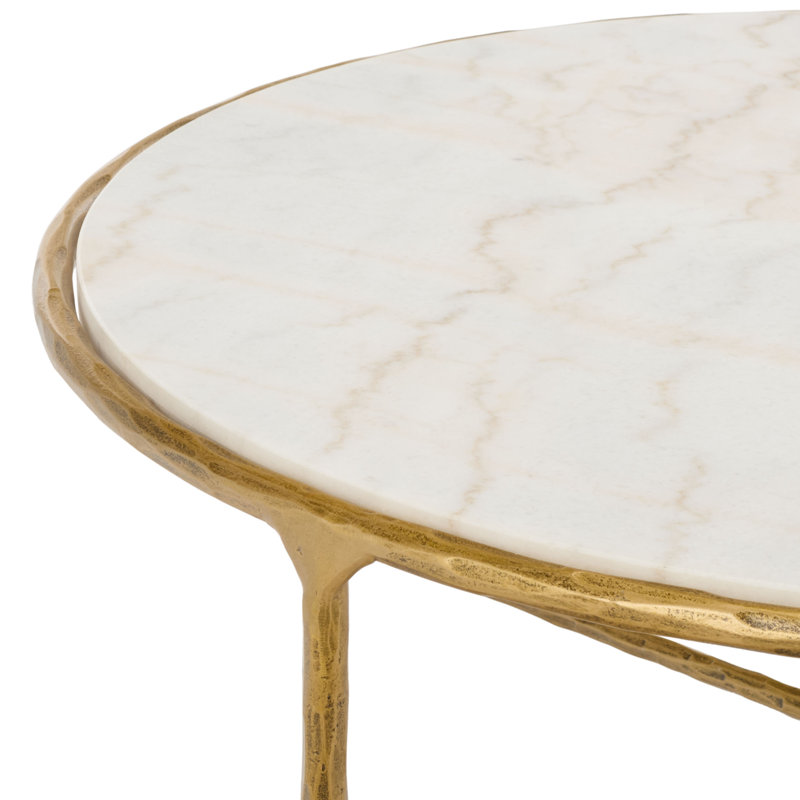 Table basse Evelynn, Laiton, Marbre, Marbre blanc