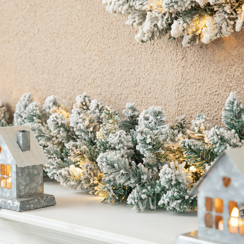 Soperton Pre-Lit Snow Flocked Christmas Garland with 35 Warm Lights and Timer