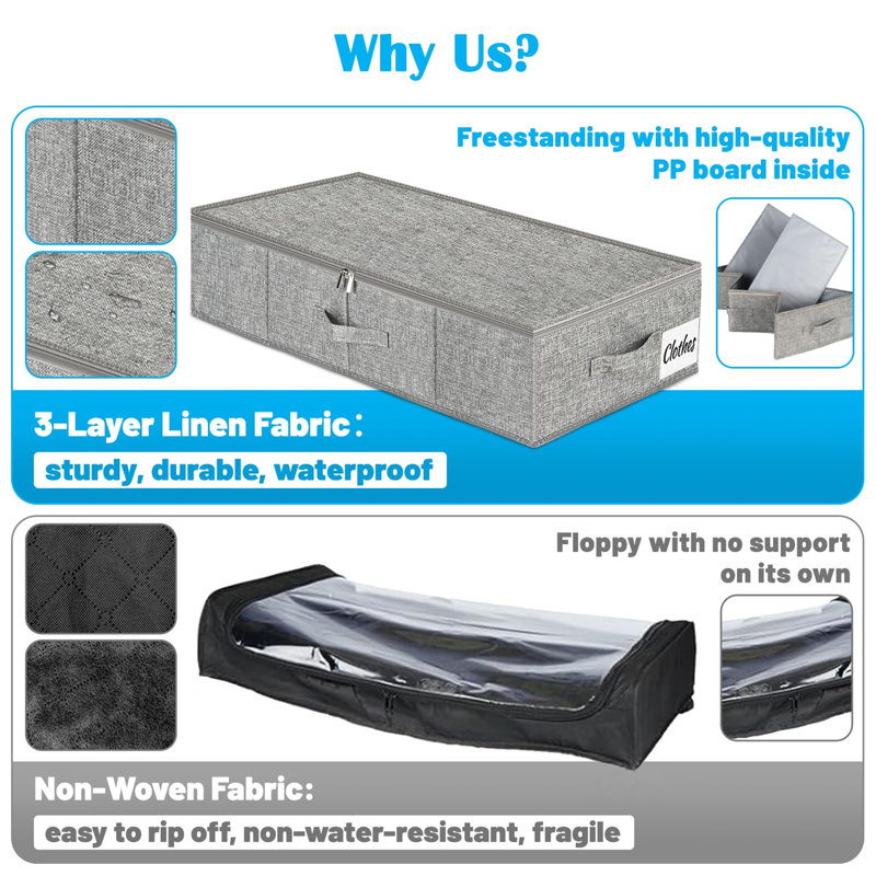 Rebrilliant Linen Underbed Storage, 13cm H x 85cm W x 40cm D