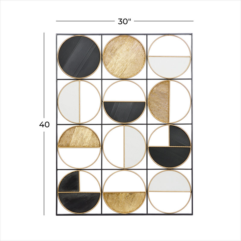 Black and Gold Geometric Metal Wall Sculpture, 30" x 40"