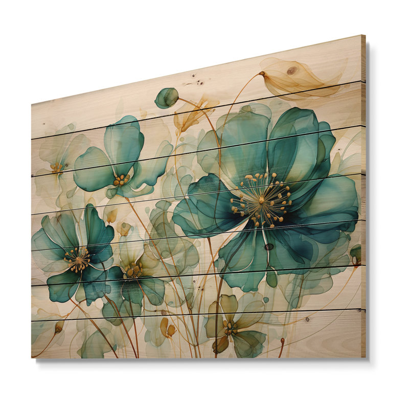 Bleu sarcelle croissance verte sur bois, H 10 po x l 20 po x P 0,78 po
