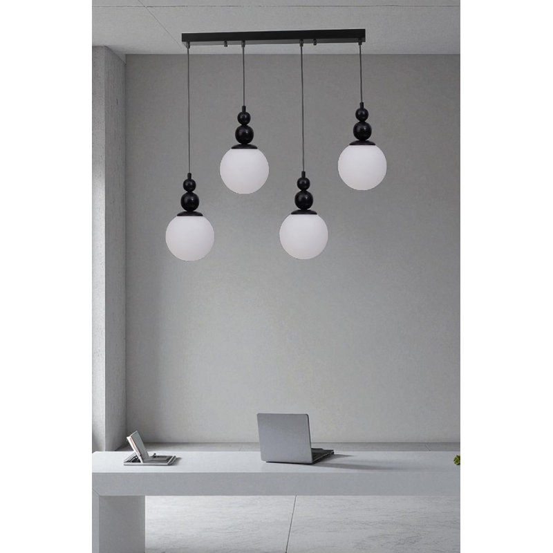 Lustre, Blanc/Noir, 4 étages, Quatre lumières