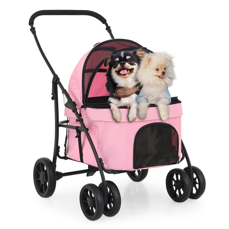 Poussette 3 en 1 avec transporteur amovible, poussette pliable pour chien avec poignée rembourrée