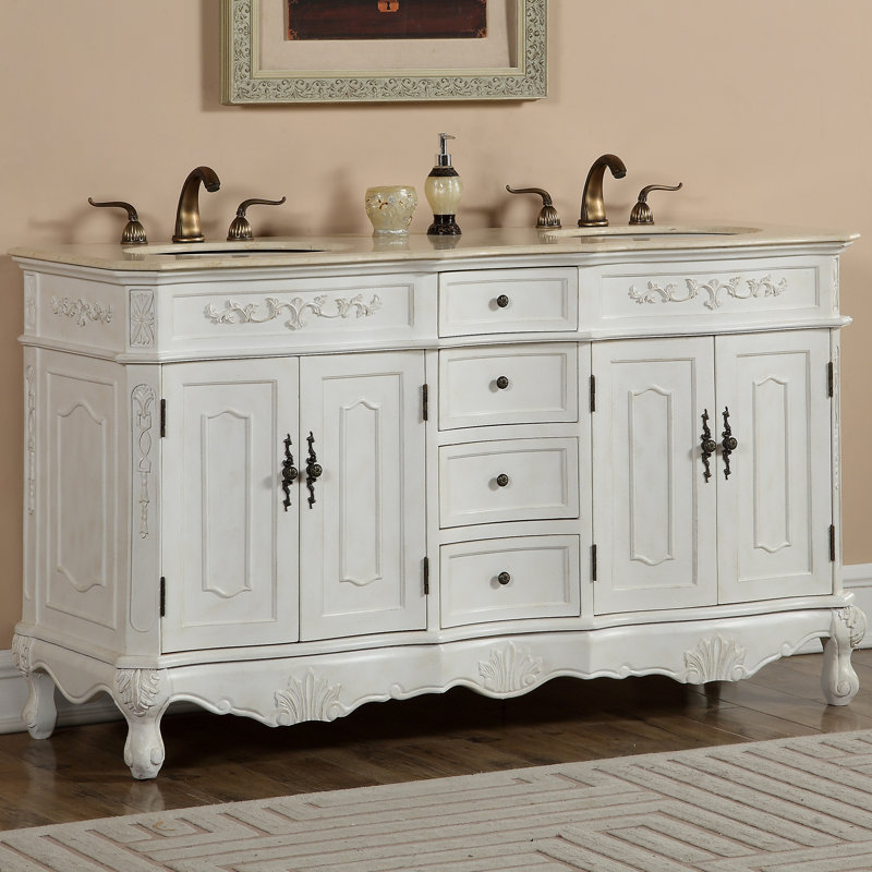 Ensemble de meuble-lavabo double 60 po Burnet, Blanc antique
