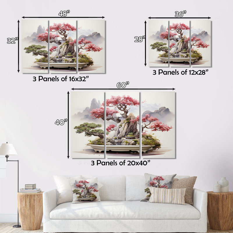 Asian Art Bonsais Wisdom V - ensemble de reproductions d'art mural asiatique, H 40 po x l 60 po x P 1 po