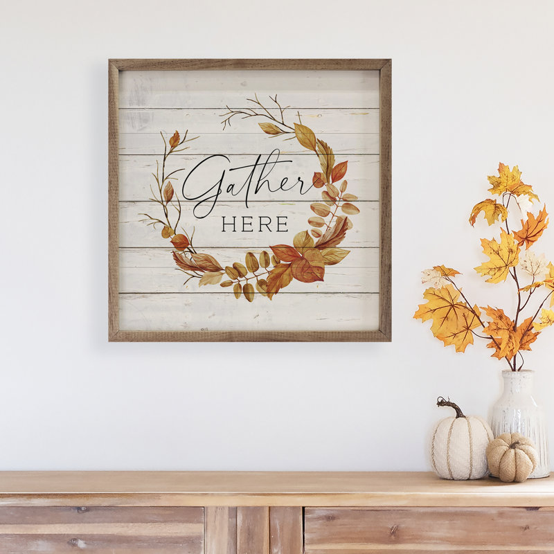 Gather Here Fall Wreath Whitewash, 16" H x 16" W