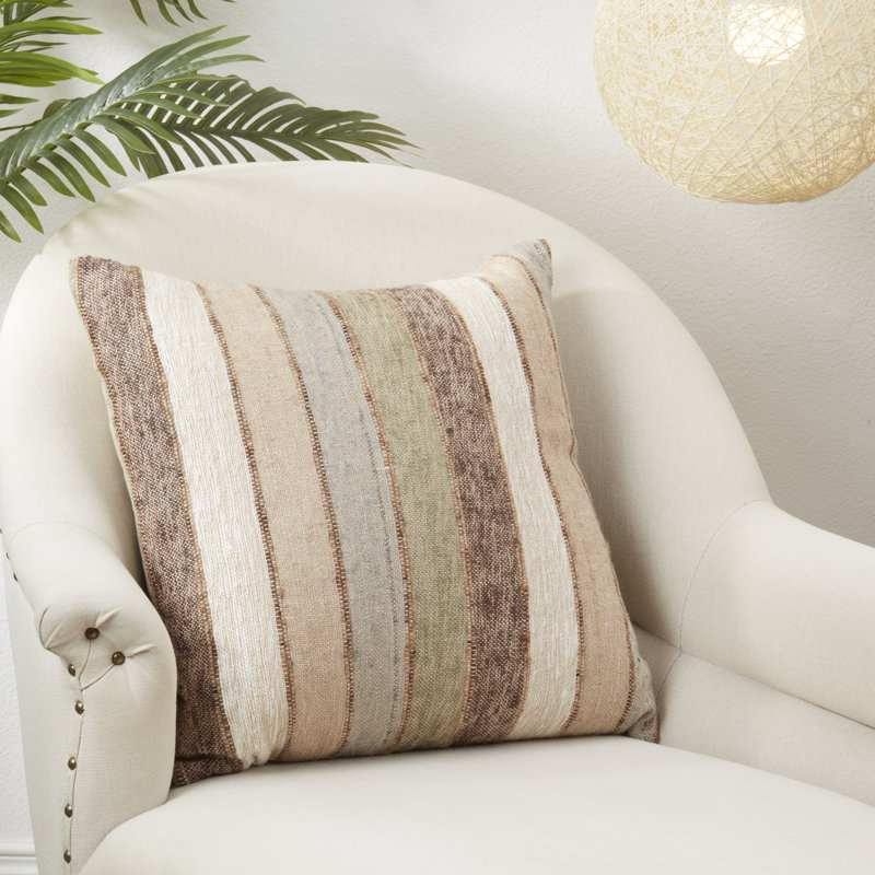 Coussin décoratif en coton à rayures Abelia, H 16 po x l 24 po, Duvet, Rectangulaire