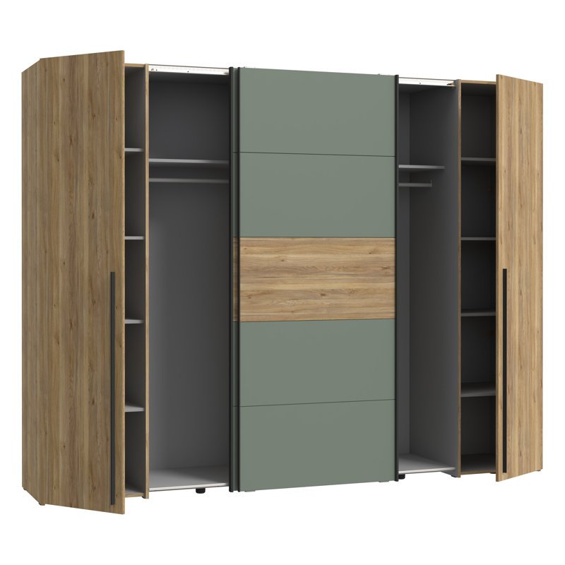 Debarr 4 Door Manufactured Wood Wardrobe, Mauvella Oak/Green, 210.5cm H x 270.3cm W x 61.2cm D