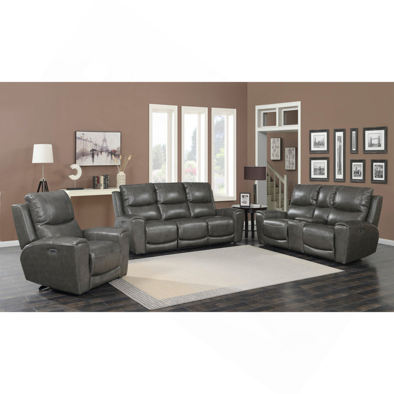 Causeuse inclinable électrique en cuir avec console - style contemporain, sièges inclinables doubles - chargement USB, rangement dissimulé