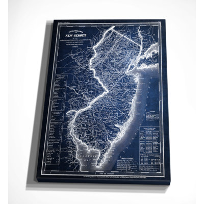 " Vintage Map New Jersey Blue "
