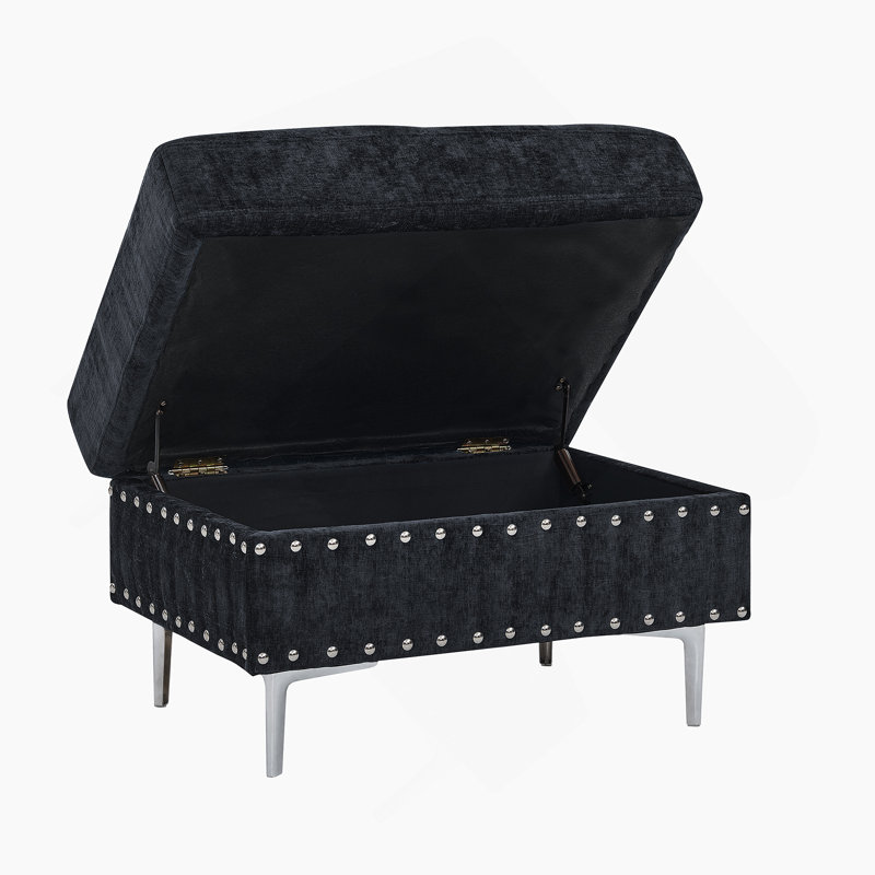 Canapé modulaire avec méridienne réversible, repose-pieds avec rangement, pieds en métal et clous décoratifs, idéal pour les espaces familiaux