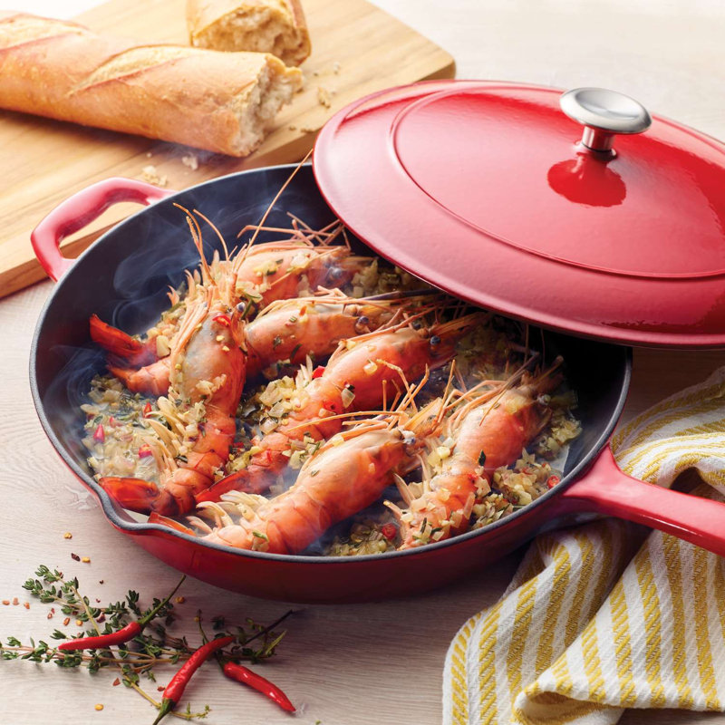 Tramontina Bestow Enamelled Cast Iron Skillet with Lid 30 cm, Red