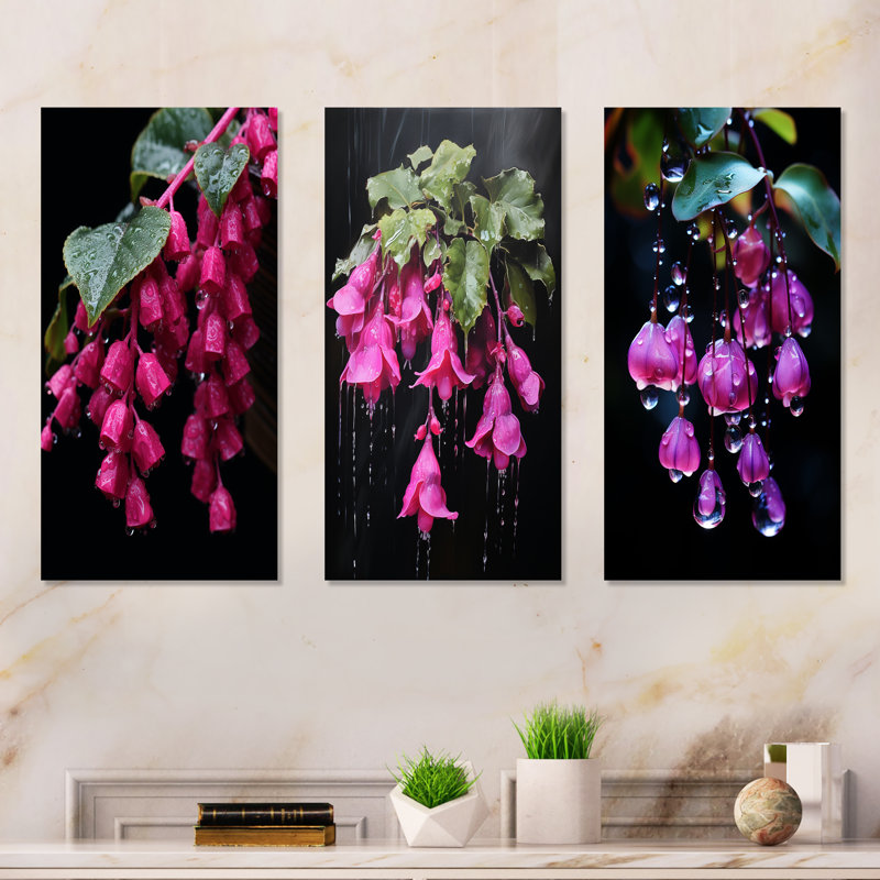 Colibri rose fuchsia I - ensemble de 3 décorations murales en métal rose fuchsia, H 28 po x l 36 po