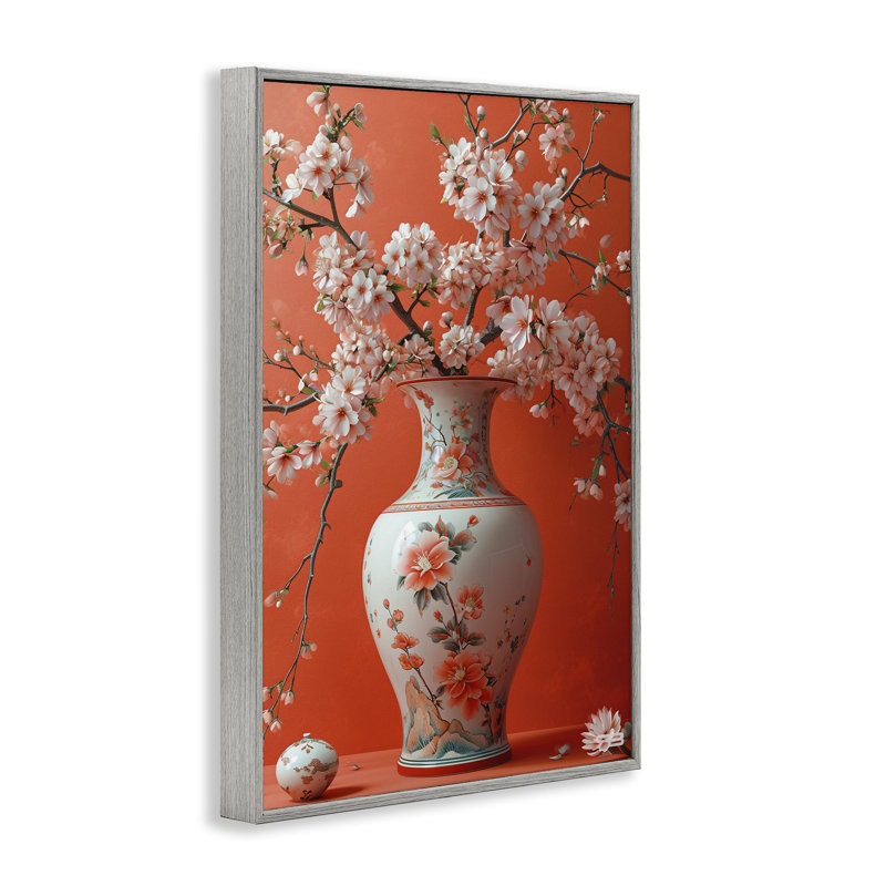 Fleurs dans un vase oriental, estampe numérique encadrée par Roozbeh Bahramali, H 18 po x l 12 po