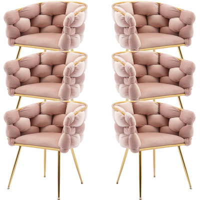 Modern Velvet Upholstered Dining Chairs with Golden Metal Legs(Set of 6) by Everly Quinn