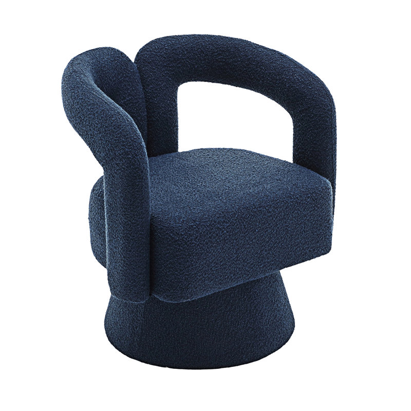 Accent Swivel Armchair Barrel Chair, Navy Boucle