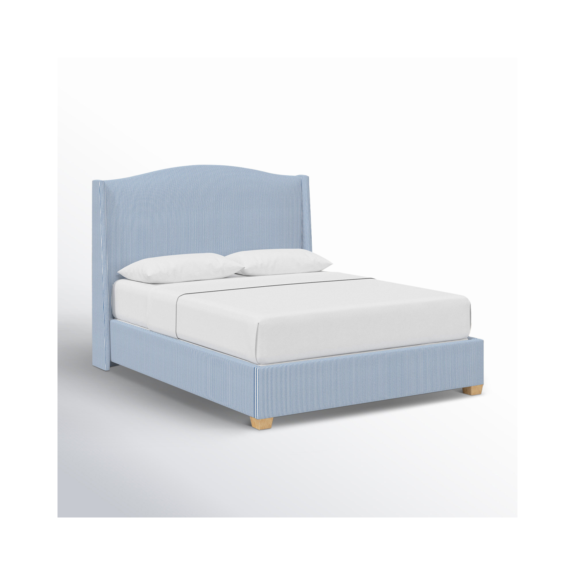 Allis Upholstered Wingback Bed, Prep Stripe Blue, California King