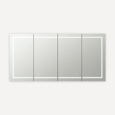 Armoire à pharmacie avec désembueur à DEL AQUADOM Signature Royale l 72 po x H 36 po x P 5 po, prises électriques, horloge numérique, gradateur, miroir grossissant 3X à DEL réglable